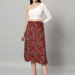 BODYFIGURE Printed Textured Wrap Around Midi Skirt-image-13