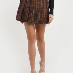 Zink London Women Blue & Mustard Yellow Checked Pleated Pure Cotton Mini Skirt-image-71