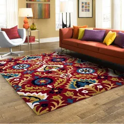 IMRA CARPET Maroon & Blue Floral Woollen Traditional Carpet-image-57
