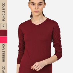 appulse Pack Of 2 Slim Fit V-Neck Long Sleeves Casual Cotton T-shirts-image-55