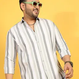 Instafab Plus Plus Size Classic Vertical Striped Cotton Casual Shirt-image-80