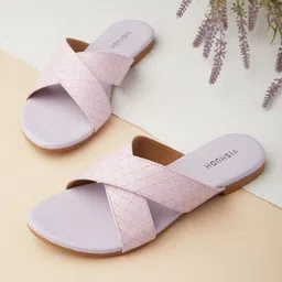 Vishudh Women Lavender Textured Open Toe Flats-image-78