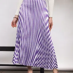 SASSAFRAS Striped Satin Accordion Pleated Maxi Flared Skirt-image-28