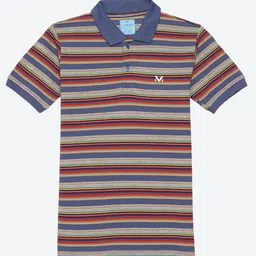 VINENZIA Boys Navy Blue Striped Polo Collar T-shirt-14