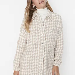 Trendyol Women Camel Brown Self Design Overcoat-picture-33
