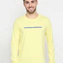 Basics Men Yellow Typography Printed Slim Fit Pure Cotton T-shirt-image-36