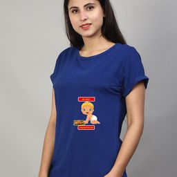 SillyBoom Graphic Printed Round Extended Sleeves Lycra Maternity Feeding T-shirt-image-96