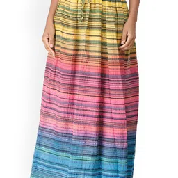 Exotic India Women Striped Printed Pure Cotton A-Line Maxi Skirt-picture-24