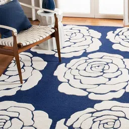 Safiya Carpet Blue & White Floral Printed Hand-Tufted Woollen Carpet-image-98