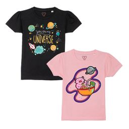 Wear Your Mind Girls Black & Pink Set of 2 Printed T-shirt-image-40