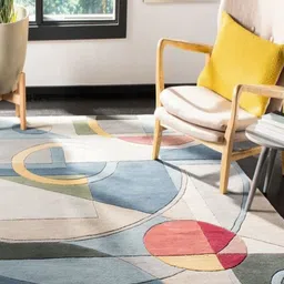 Safiya Carpet Beige & Blue Abstract Printed Hand-Tufted Woollen Carpet-16