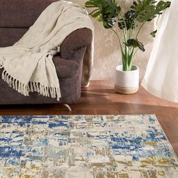Welspun Blue & Beige Abstract Printed Rectangle Shaped Anti-Skid Carpet-image-27