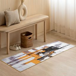 HOMEMONDE White & Yellow Abstract Printed Anti-Skid Rectangular Carpet-15