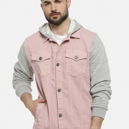 Campus Sutra Men Pink Grey Windcheater Outdoor Tailored Cotton Jacket-picture-30