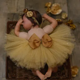 TINY MINY ME Infant Girls Embellished Soft Netted Tutu Skirt With Floral Headband-image-61