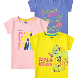 Cub McPaws Girls Pack of 3 Blue & Yellow Printed T-shirt-image-60