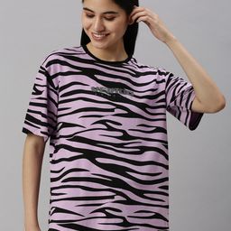 VEIRDO Women Purple Zebra Printed Relaxed Fit T-shirt-picture-15