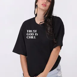 Mad Over Print Women Black Trust God Oversized T-shirt-image-92