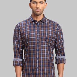 Parx Men Cotton Slim Fit Checked Casual Shirt-image-25