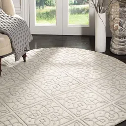 Safiya Carpet Beige & Grey Geometric Woollen Carpets-image-83