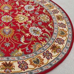 IMRA CARPET Maroon & Blue Floral Printed Round Shaped Woollen Carpet-picture-18