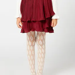 One Friday Girls Maroon Self Design A-line Above Knee Skirt-image-48