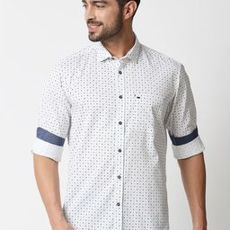 Basics Men White & Navy Blue Slim Fit Micro Ditsy Printed Cotton Casual Shirt-image-32