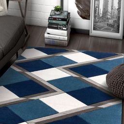 Safiya Carpet Blue Geometric Hand-Tufted Woollen Carpets-image-48