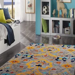 Safiya Carpet Grey & Blue Ethnic Motifs Woollen Traditional Carpet-8