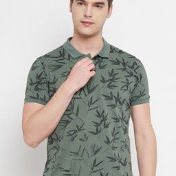 OGEN Men Floral Printed Polo Collar Tropical T-shirt-image-91