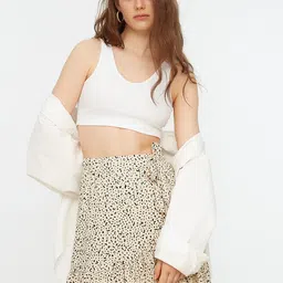Trendyol Women Beige & Black Printed Mini Skirt-image-9