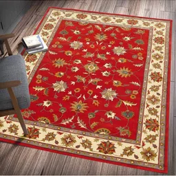 IMRA CARPET Red & Beige Floral Traditional Woollen Carpet-image-48