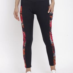 CHKOKKO Women Black & Red Printed Stretchable Yoga Tights-image-62