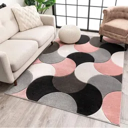 IMRA CARPET Pink Abstract Woollen Carpet-image-80