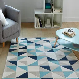 Safiya Carpet Blue Geometric Printed Hand-Tufted Woollen Carpets-image-46