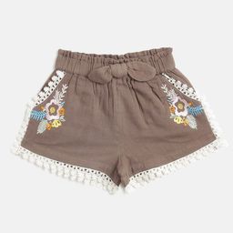 Kids On Board Girls Grey Floral Embellished High-Rise Hot Pants Shorts-image-89