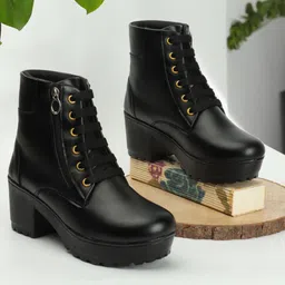 The Roadster Lifestyle Co. Women High-Top Lace-Up Biker Boots-58