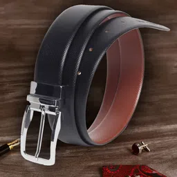 MUTAQINOTI Men Black Textured Leather Formal Belt-image-36