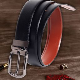 MUTAQINOTI Men Black & Brown Solid Reversible Leather Belt-image-91