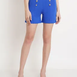 Popwings Women Blue Front Button Shorts-23