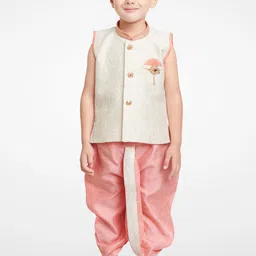 BAESD Boys Floral Woven Design Silk Cotton Straight Kurta With Dhoti Pants-34