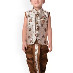BAESD Boys Floral Woven Design Zari Regular Silk Cotton Kurta With Dhoti Pants-24