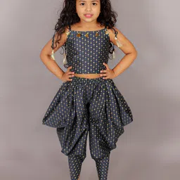 LIL DRAMA Girls Printed Top With Dhoti Pants-image-0