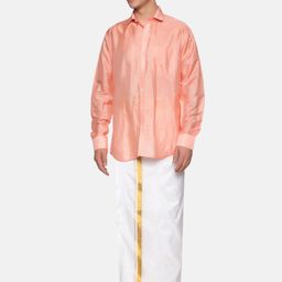 Sethukrishna Men Peach-Coloured & White Shirt With Dhoti Pants-picture-9