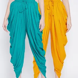 TULIP 21 Women Pack Of 2 Mustard & Turquoise Blue Solid Dhoti Pants-picture-19