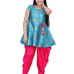 ADIVA Girls Turquoise Blue & Pink Printed Kurta with Dhoti Pants-picture-57