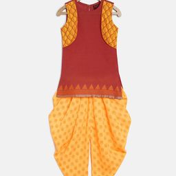 Twisha Girls Red & Yellow Printed Kurta with Dhoti Pants-picture-58