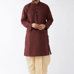 VASTRAMAY Men Burgundy Regular Kurta with Dhoti Pants-picture-46