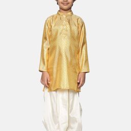 Sethukrishna Boys Gold-Toned & Off White Woven Design Kurta with Dhoti Pants-23