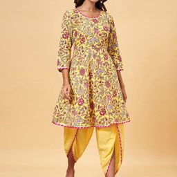 YU by Pantaloons Floral Printed Pure Cotton Kurta with Dhoti Pants-picture-53